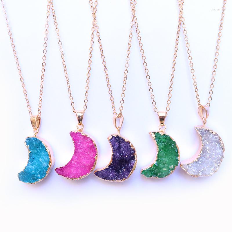 

Pendant Necklaces Multi Coloured Crystal Moon With Gold Plated Edges Fashion Jewelry
