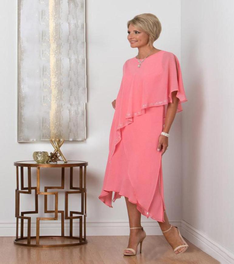 

Mother Of The Bride Dresses Sequined Tea Length Cheap A Line Plus Size Mothers Guest Dress Soft Pink Ursula7705558