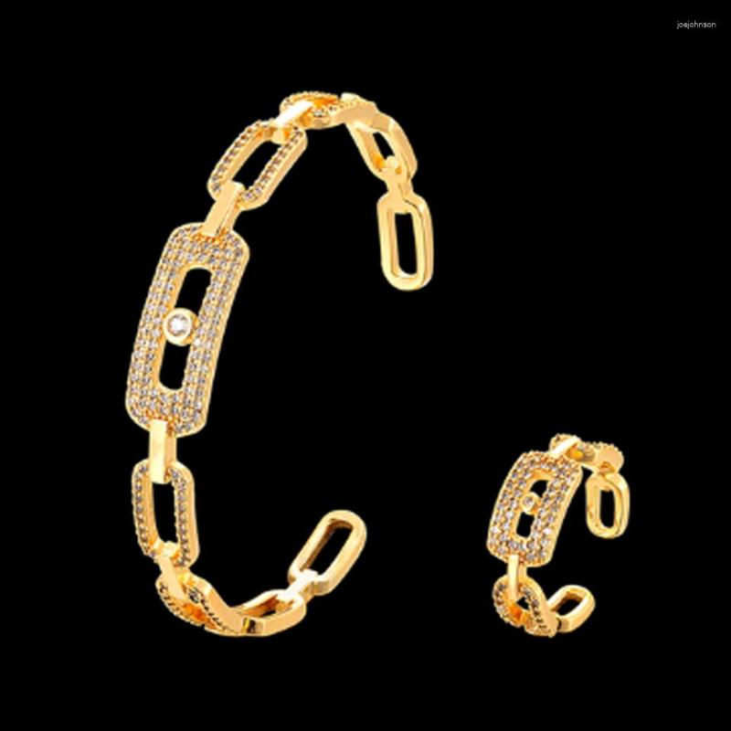 

Necklace Earrings Set Zlxgirl Fashion Women's Dubai Gold Color Wedding Bangle With Ring Jewelry High CZ Zirconia Copper Bracelet Aneis, Picture shown
