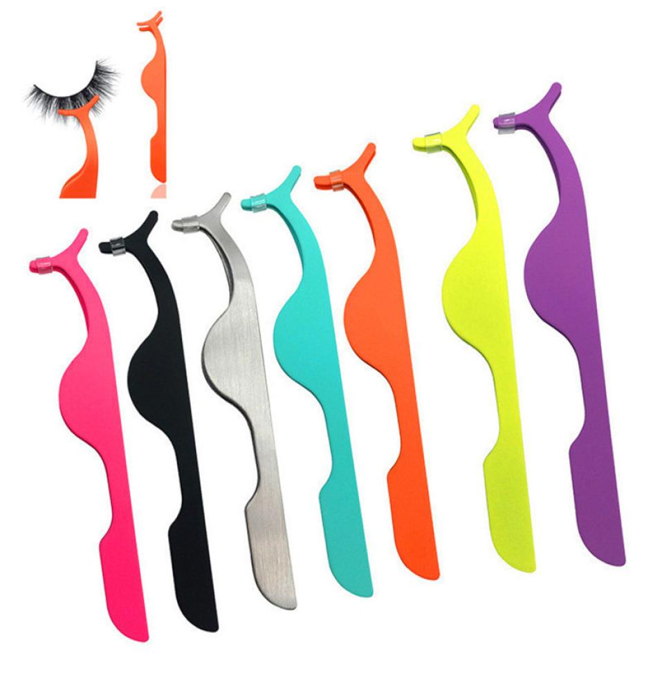 

Whole Stainless steel False Eyelash Tweezers Fake Eye Lash Applicator Eyelash Extension Curler Nipper Auxiliary Clip Clamp Mak5525552