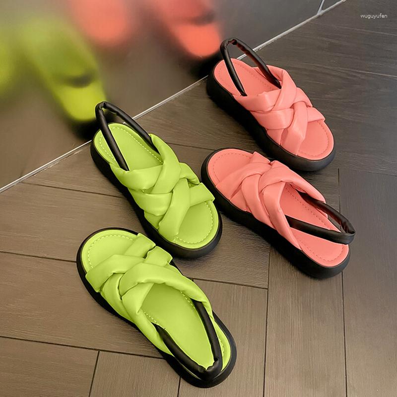 

Sandals Fashion Mixed Color Round Toe Slingback Hollow Flat Casual Comfortable Breathable Outdoor Open Back Strap, Green