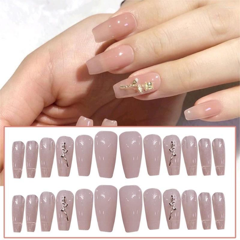 

False Nails 24PCS Long Press On Cute Butterfly Design Fake Full Coverage Dark Style Manicure Salon DIY Art B99, Jelly glue model