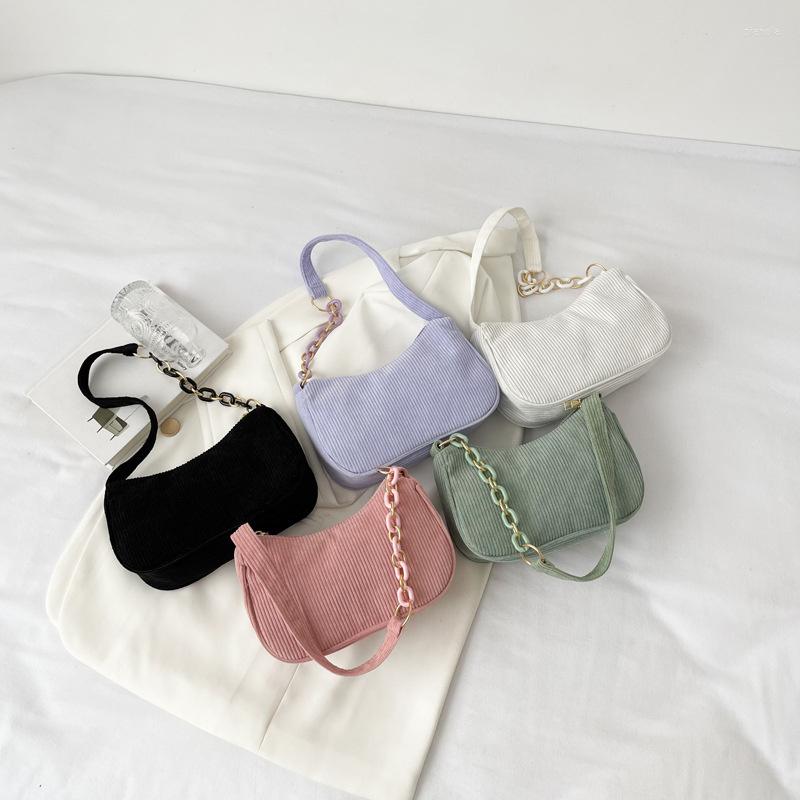 

Evening Bags Corduroy Women's Bag Autumn Winter Soft Handbags Cute One-Shoulder Fashion Casual Female Crossbody Shoulder For Women, White shoulder bag
