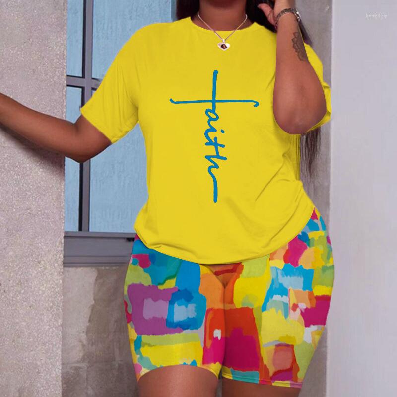 

Women' Tracksuits Women Two Piece Set Summer O-neck Crop Top Shorts 2 For Tops Women' Suit, Yellow