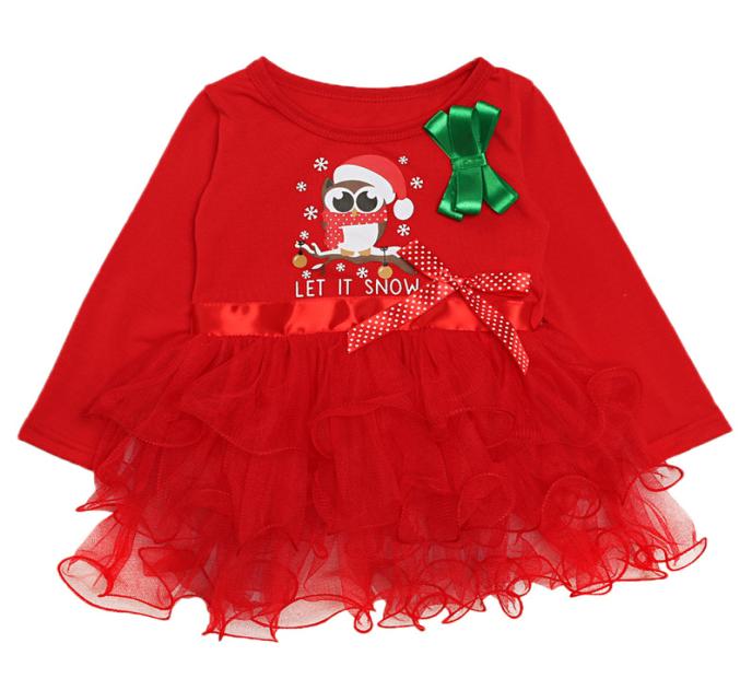 

Baby girls Christmas lace Tutu dress Children owl princess dresses Autumn fashion Boutique Xmas Kids Clothing C55106033206, Red