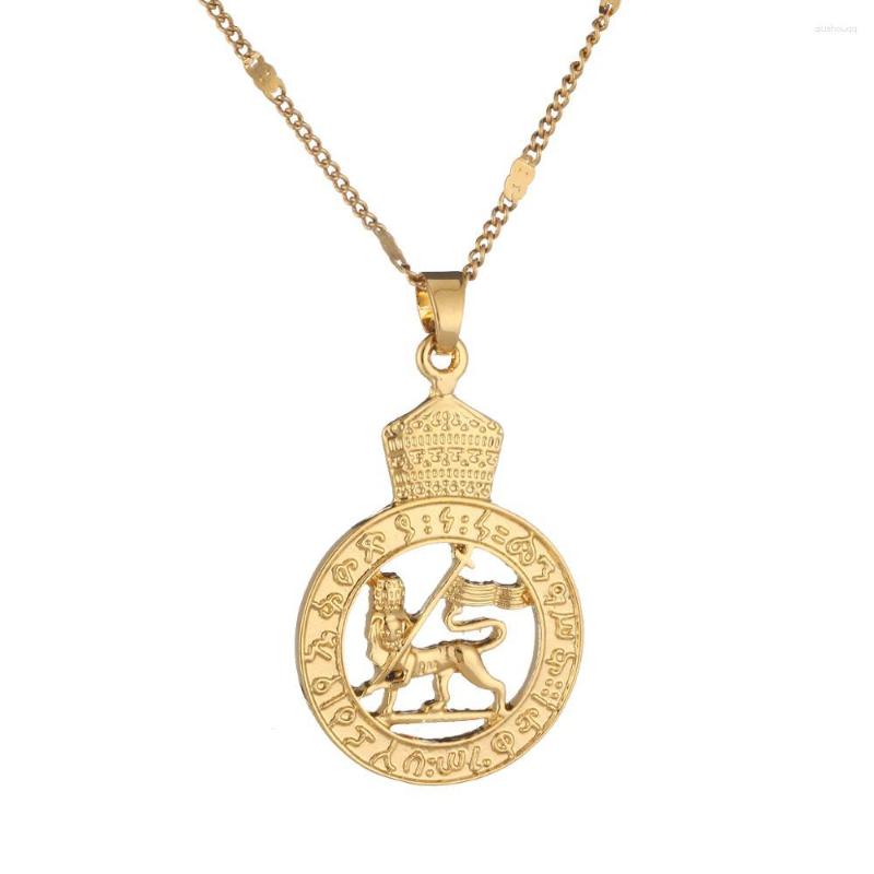 

Pendant Necklaces Gold Color Ethiopian Lion Necklace African Eritrea Trendy Round Jewelry