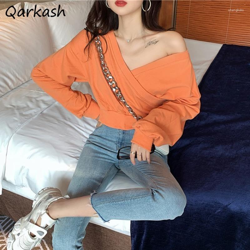 

Women's Hoodies Sweatshirts Women Cropped Design Clothes Slim Simple Pure Chic Ulzzang Lady Ins Spring Summer Long Sleeve Streetwear College, White