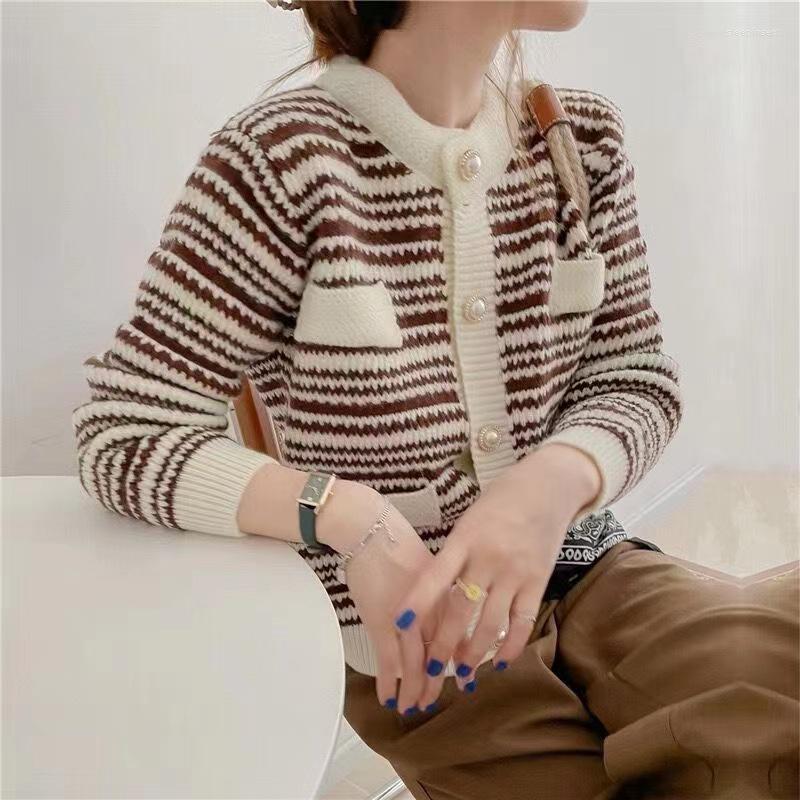 

Women's Knits Knitwears Women Sweater Autumn Wear Cardigan Coat The Loose Stripe Long-sleeved, Green