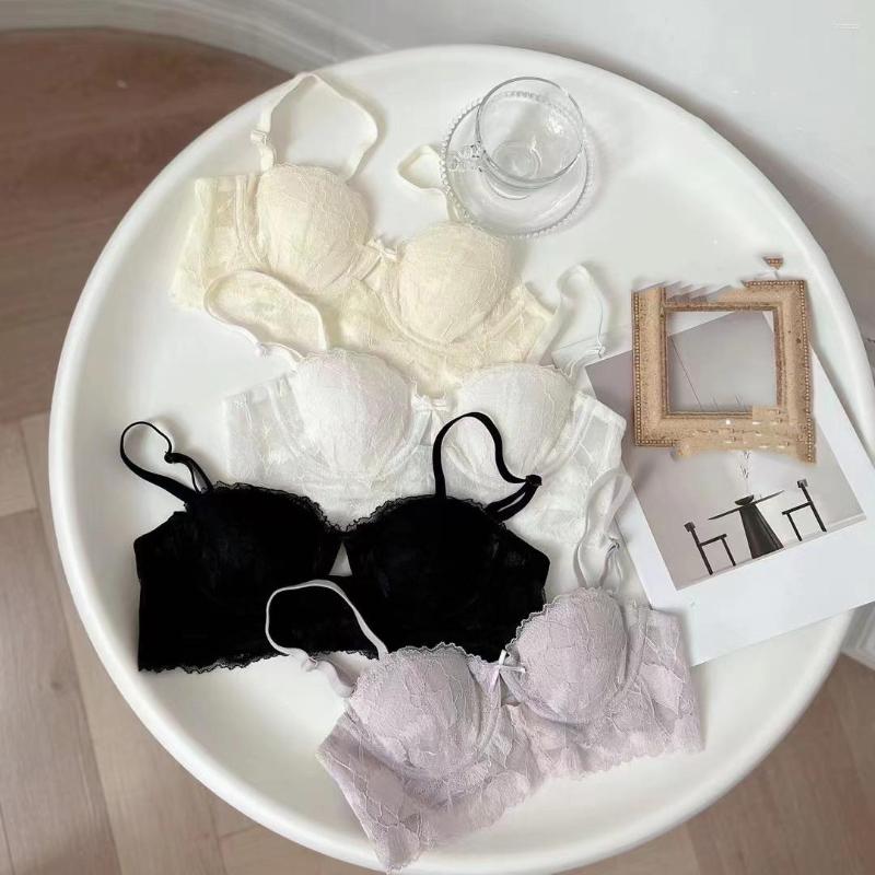 

Bras Sets 2023 Spring Summer French Thin Small Sexy Intimates Lace Half Cup Fashion White Female Hollow Out Bra Translucent Underwear Set, Beige
