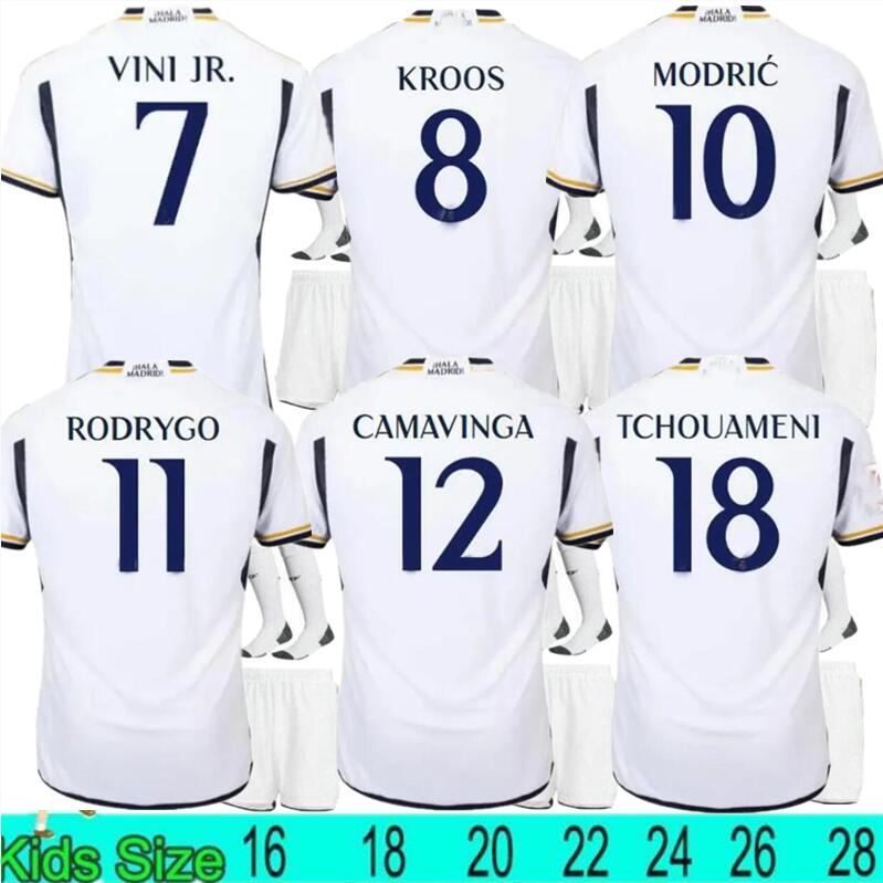 

2023 real mADRIds Soccer Jerseys Fans Version 23/24 kit BELLINGHAM MODRIC camiseta VINI JR CAMAVINGA TCHOUAMENI mADRIdes football shirt kids sets, Ivory