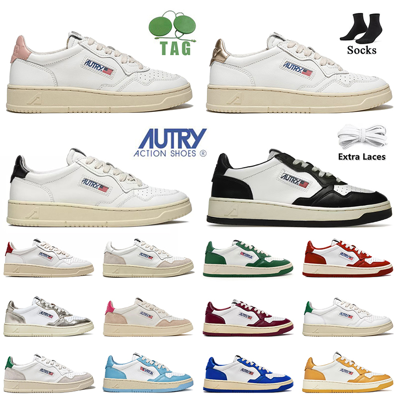 

2023 Autry Action Shoes Designer Casual Womens Shoe Autries Medalist Leather Suede Low Platform Sneakers USA Upper Two-Tone Pink Golden Panda Lows Sports Trainers, 3 white