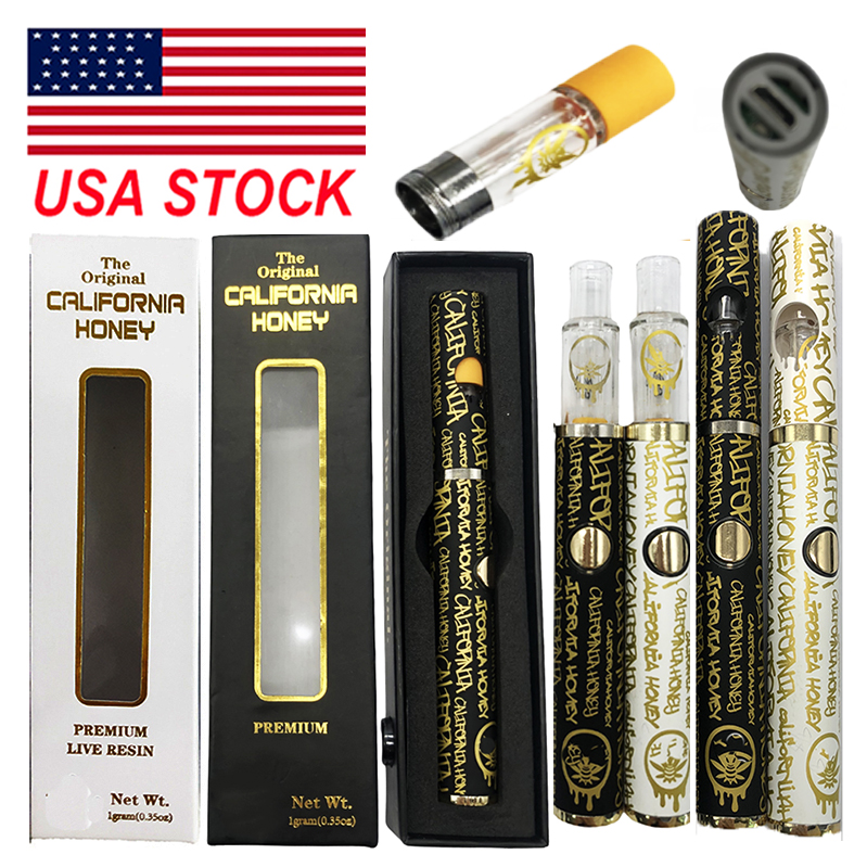 

California Honey Disposable Vape Pen USA STOCk Full Glass Cartridges 0.8ml Atomizers Screw In Bottom Empty Carts Thick Oil Vaporizer Pens E Cigarettes Packaging Bags