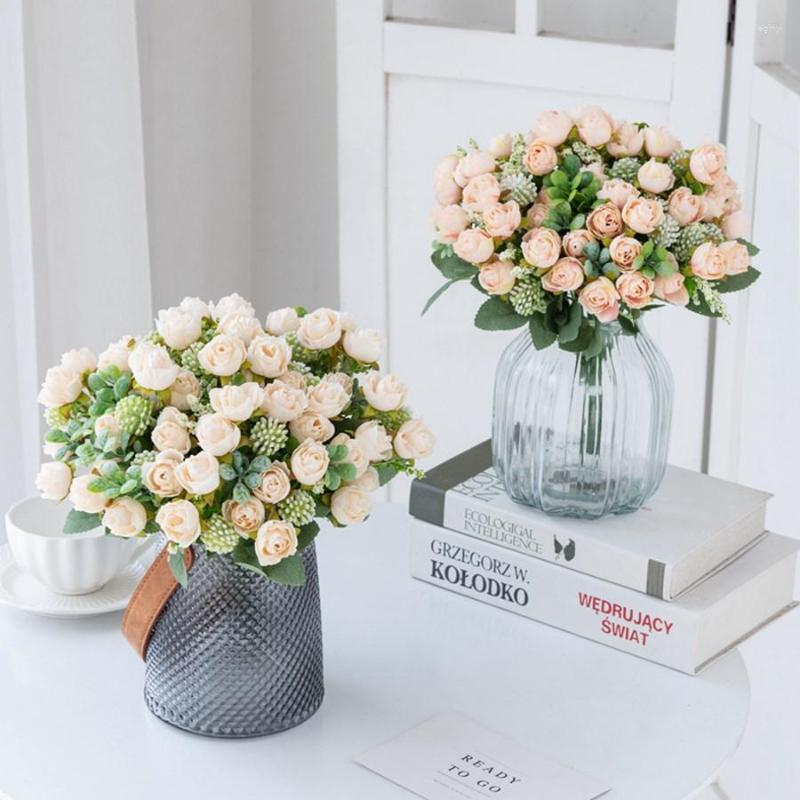 

Decorative Flowers 12 Heads Autumn Fake Silk Roses Bouquet Christmas Decor Vase For Home Wedding Garden Arch Scrapbooking Artificial, Beige