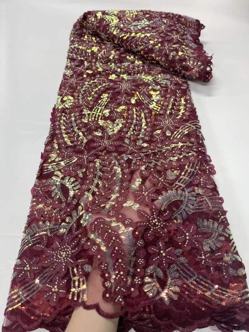 

Nigeria's Latest Mesh Bead Lace Fabric 2023 Wedding Embroidery Luxury Bridal Pearl Lace Fabric African Party Size 5