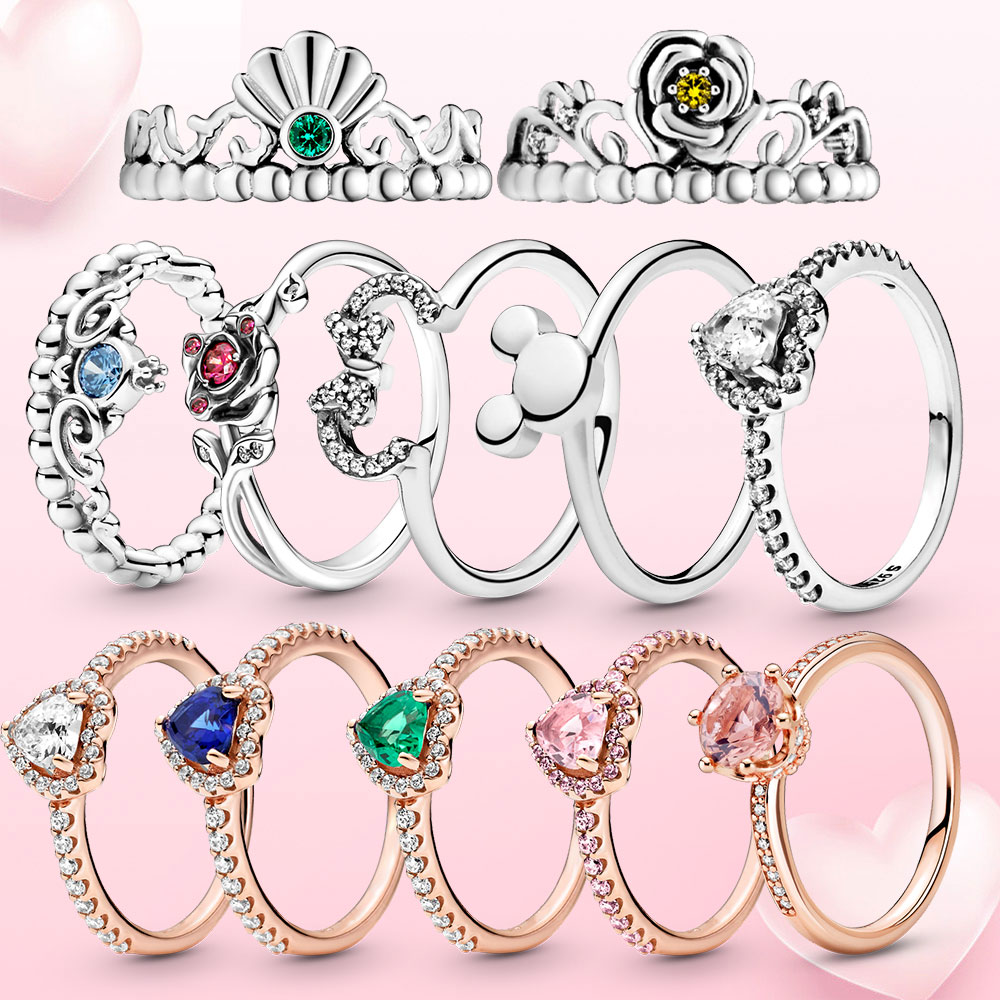 

925 Sterling Silver New Fashion Women's Ring SBow Knot Ring, Pumpkin Car Crown Ring, European and American Ring Suitable for Original Pandora, A Special Gift for Women