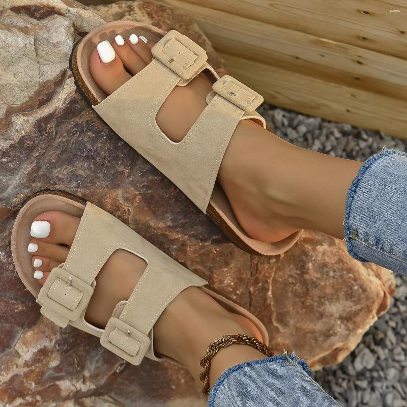 

Slippers 2023 Size 35-42 Real Leather Women'S Summer Soft Cork Buckle Flip Flops Women Beach Casual Woman Shoes, Beige