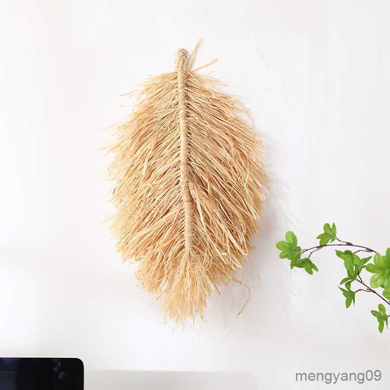 Other Home Decor Nordic Decoration Handwoven Leaf Raffia Tapestry Home Living Room Bedroom Decorative Raffia Straw Pendant L260524-image-882143301