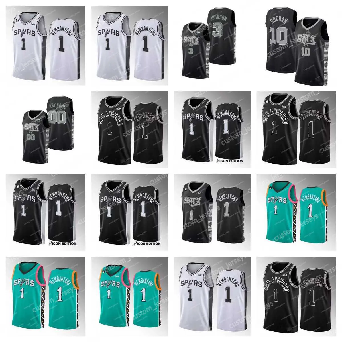 

CUSTOM men women youth San Antonio''Spurs''Custom 1 Victor Wembanyama 3 Johnson Sochan 2023 Finals''NBA''Self Basketball Jerseys NO.6 Patch, #6