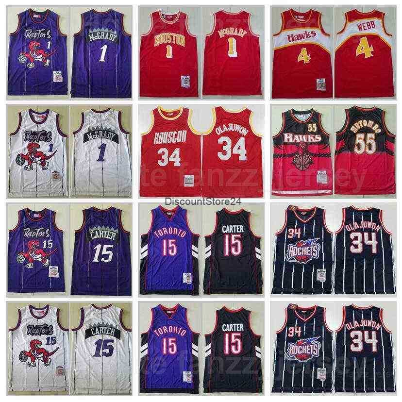 

Vintage Basketball Mitchell And Ness Spud Webb Jerseys 4 Tracy McGrady 1 Vince Carter 15 Dikembe Mutombo 55 Hakeem Olajuwon 34 Retro''NBA''Basketball Jerseys, 33 white