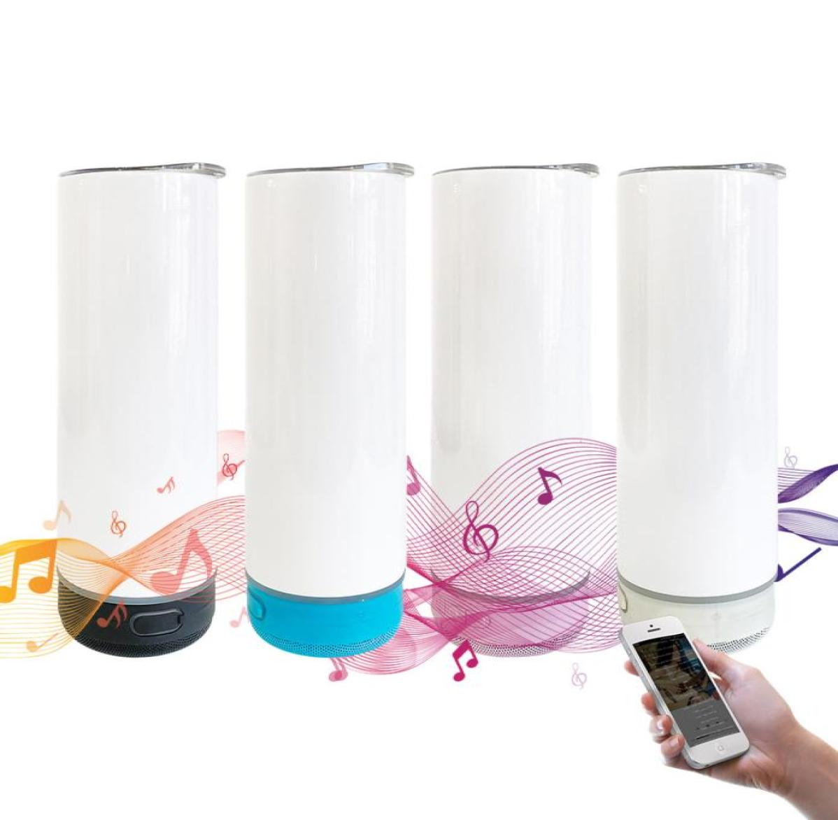 

20oz Sublimation Bluetooth Speaker Tumbler straight tumbler wireless Intelligent Music Cups Stainless Steel Smart Water Bottle wit9265310, White