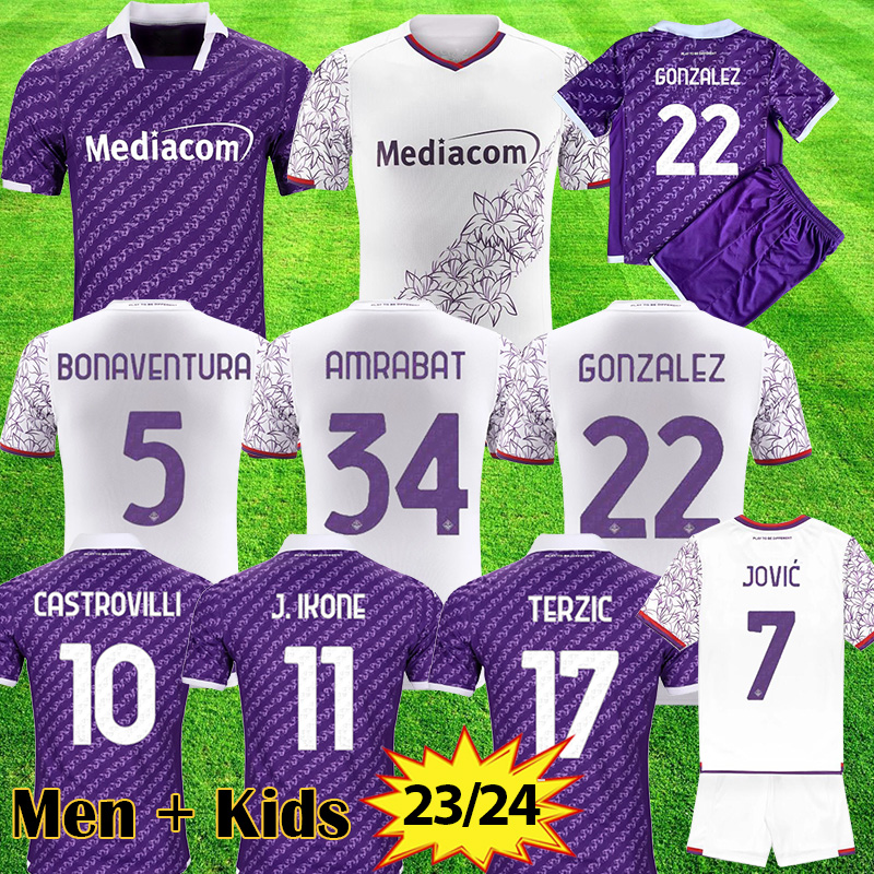 

23 24 Fiorentina soccer jerseys J. IKONE 22 2023 2024 CASTROVILLI ERICK Florence jersey ACF JOVIC A. CABRAL Milenkovic C.Kouame men kids kit sets football shirts, Home