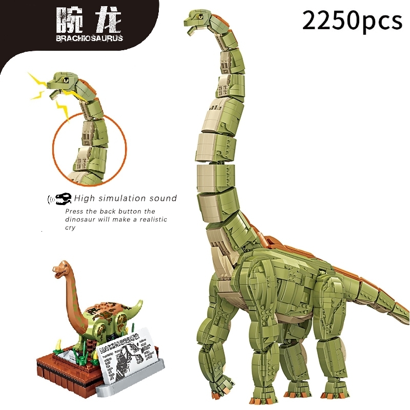 

Blocks MOC 2250PCS Jurassic Dino World Brachiosaurus Building Kits Bolcks Bricks Voice Dinosaurs Park figures Toys kids gifts 230629