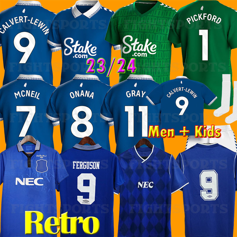 

23 24 Rotterdam Retro 1986/87 1994/95 FERGUSON everton soccer jerseys efc ecw Ratcliffe Bracewell Reid Gary Lineker Kanchelskis RIDEOUT vintage retro football shir, 86-87 home