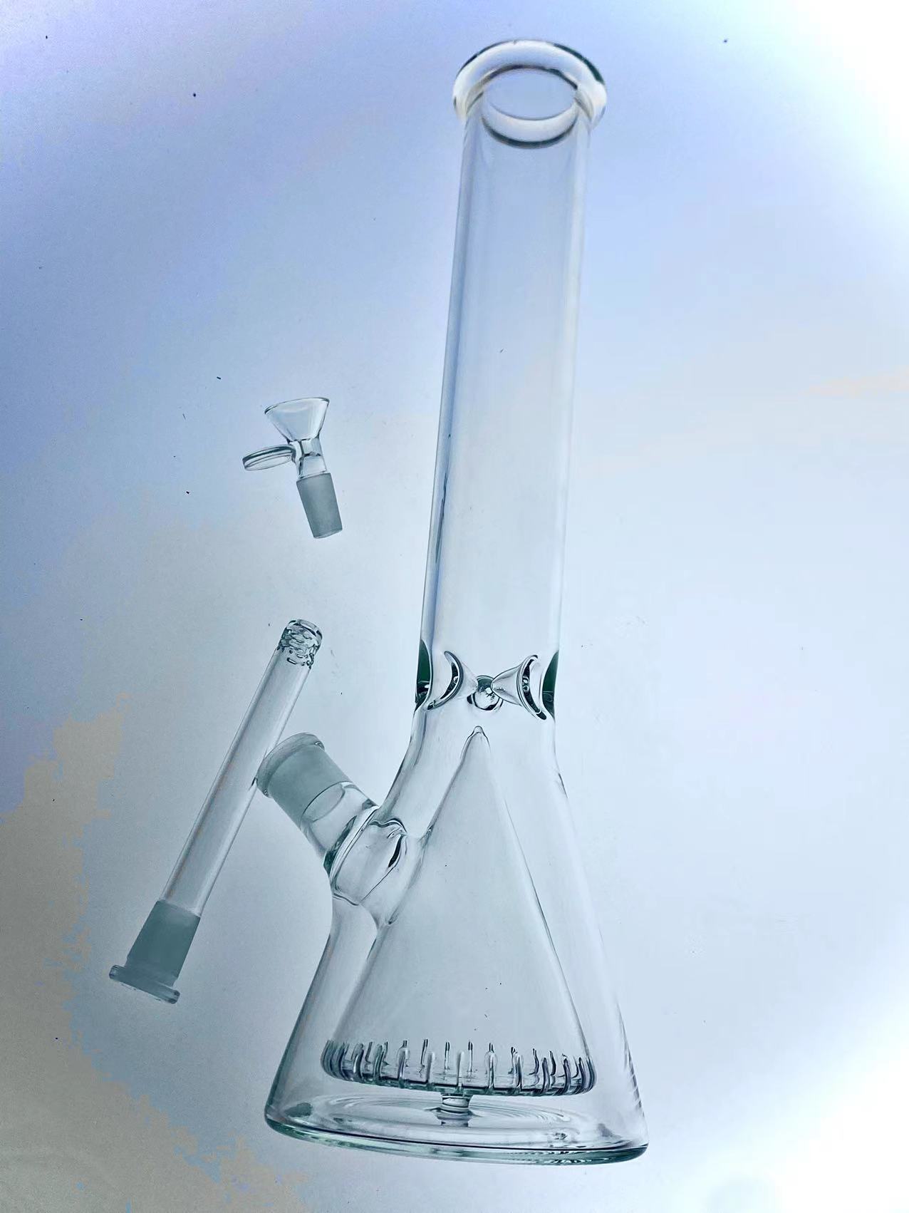 

Glass pipes beaker oil rig, 18mm joint, 16 inches in height, clear with green