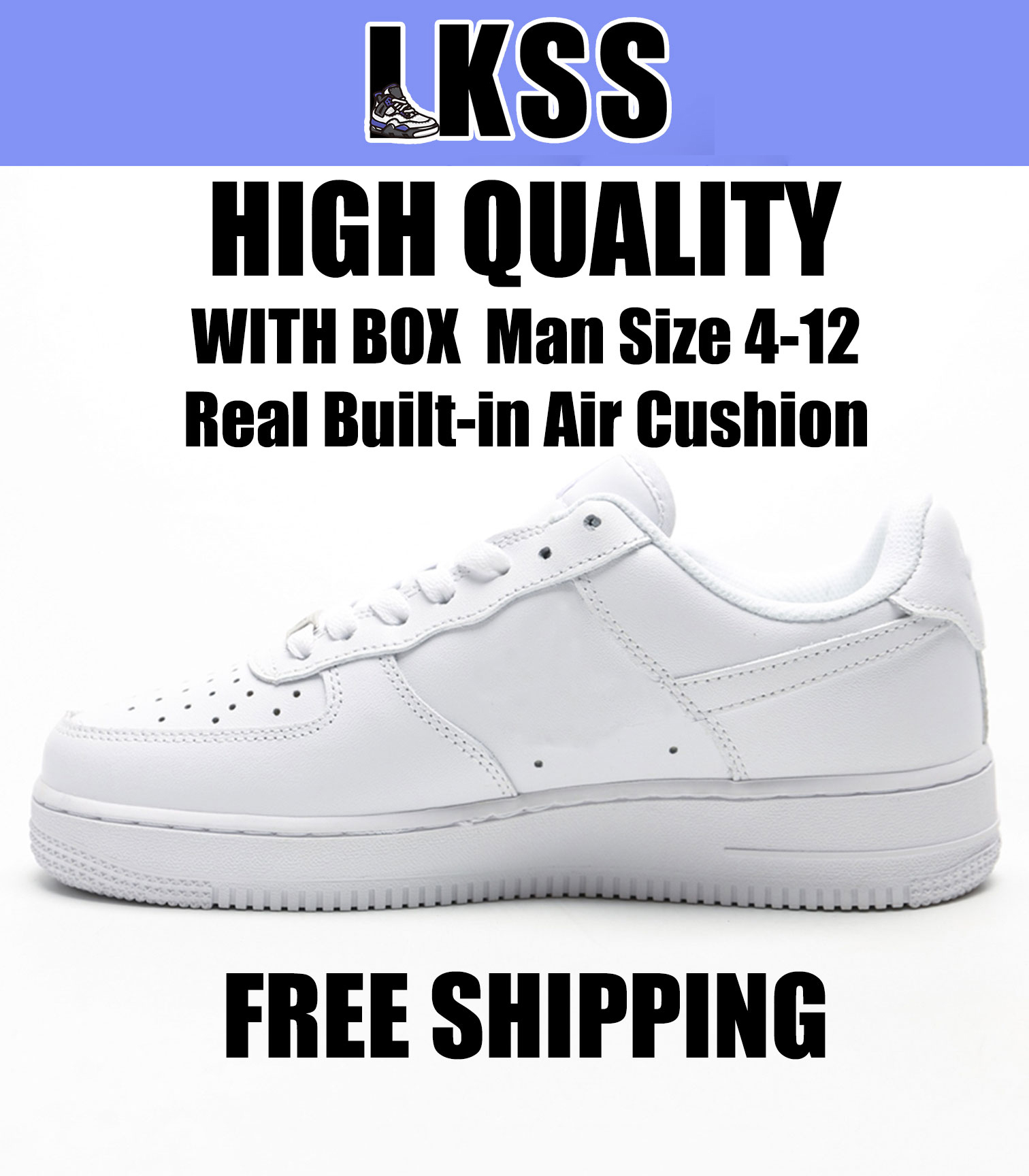 

LKSS High Quality All White Sneaker Real Built-in Air Cushion Casual Shoes US Man Size 4-12 Men Women Basketball Running Fashion Sport Sneakers, As pic