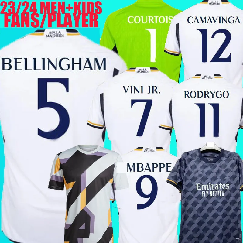 

BELLINGHAM VINI JR soccer jerseys MBAPPE Tchouameni 23 24 football shirt Real Madrids CAMAVINGA Rodrygo long sleeve Camisetas men kids kit uniforms fans player, 23/24 gk kids