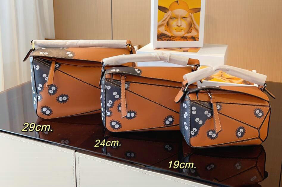 

Designer Bag brand geometric bag Puzzles sewing One Shoulder cross-body tote bag Women's high-quality leather Tote large capacity satchel, Brown/black