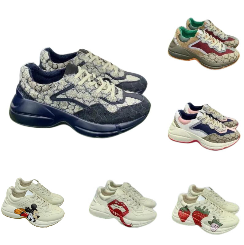 

Rhyton Sneakers Designer Shoes Multicolor Sneakers Beige Men Women Trainers Vintage Luxury Chaussures Ladies casual leather Shoes Sneaker with box Eur size 35 45, Color 2