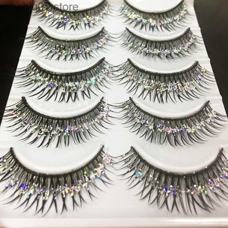 

False Eyelashes YOKPN Handmade False Eyelashes Silver Glitter Thick Fake Eyelashes Beauty Makeup Stage Performance Latin Lashes 5 Pairs1 Box T230630