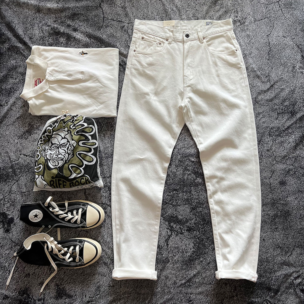 Men's Pants 2023 Spring Vintage Japanese White Cow Red Ear Retro Tannin American Tooling Straight Cotton Washed Jeans Streetwear 230630