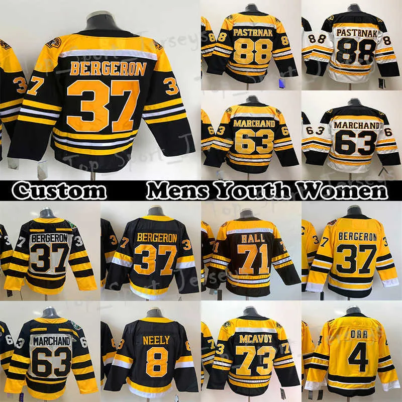 

AD hockey jersey 37 Patrice Bergeron 88 David Pastrnak 63 Brad Marchand 71 Taylor Hall Custom Mens Womens Youth Any Name Any Number show on, Yellow reverse retro mens