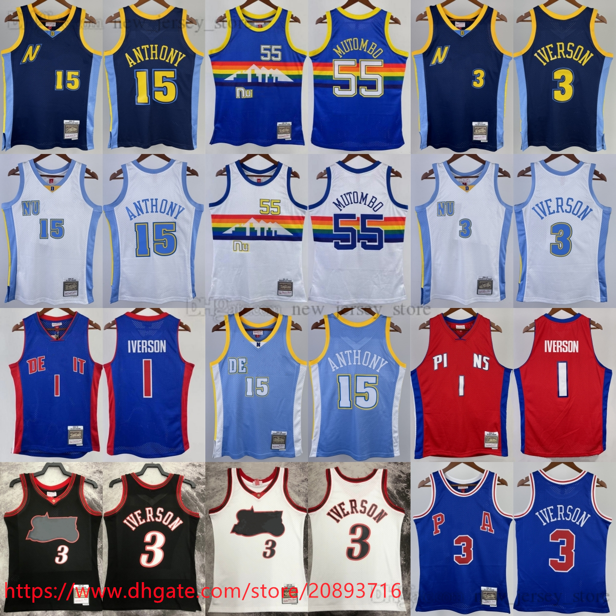 

Printed Mitchell and Ness 1991-92 Basketball 55 Dikembe Mutombo Jersey Retro Carmelo Anthony Allen Iverson Jerseys Shirts Blue 2006-07 White Iverson 1997-98 Black, Printed mitchellness 1997-98