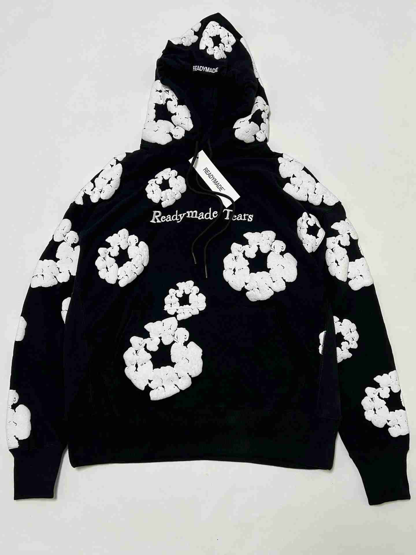

Sweatshirts Falection Mens Readymade Denim Tears Flower Puff Printed Distressed Hoodie Sweatshirt Men Top Pullover, Black