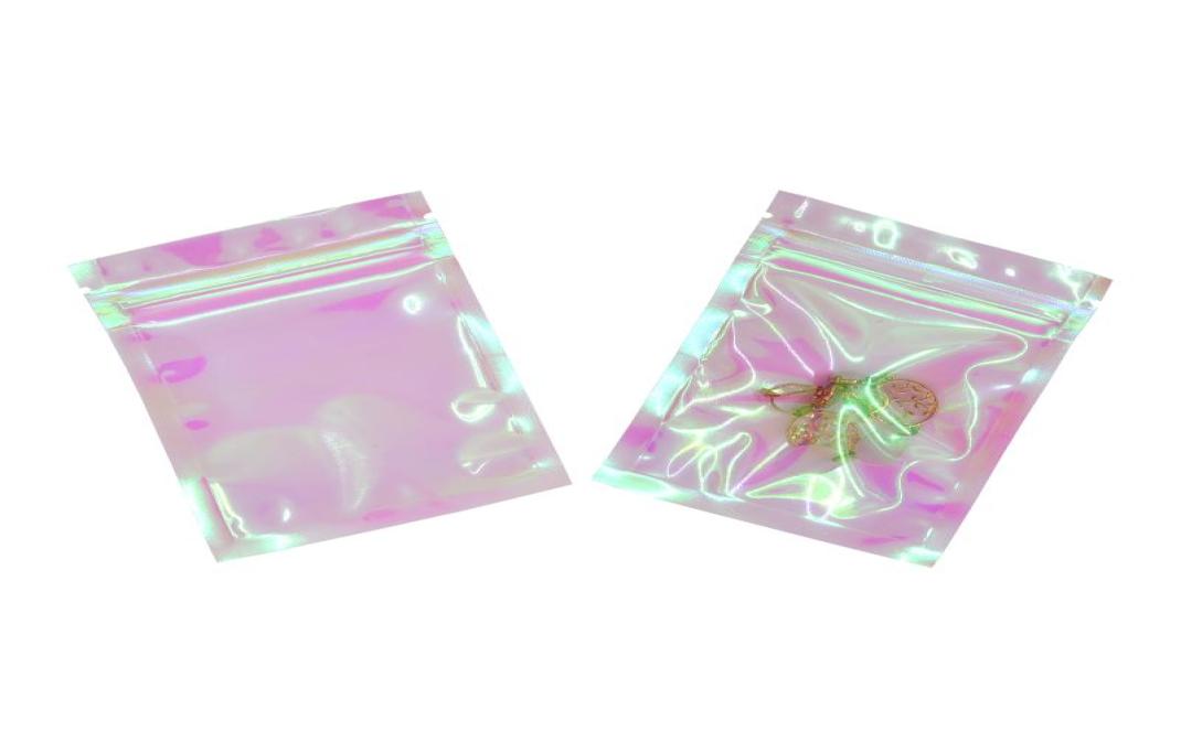 

100pcs Thick Reclosable Holographic Pink Zipper Packaging Bag Cosmetic Jewelry Flat Pouches Laser Small Plastic Bags5905402