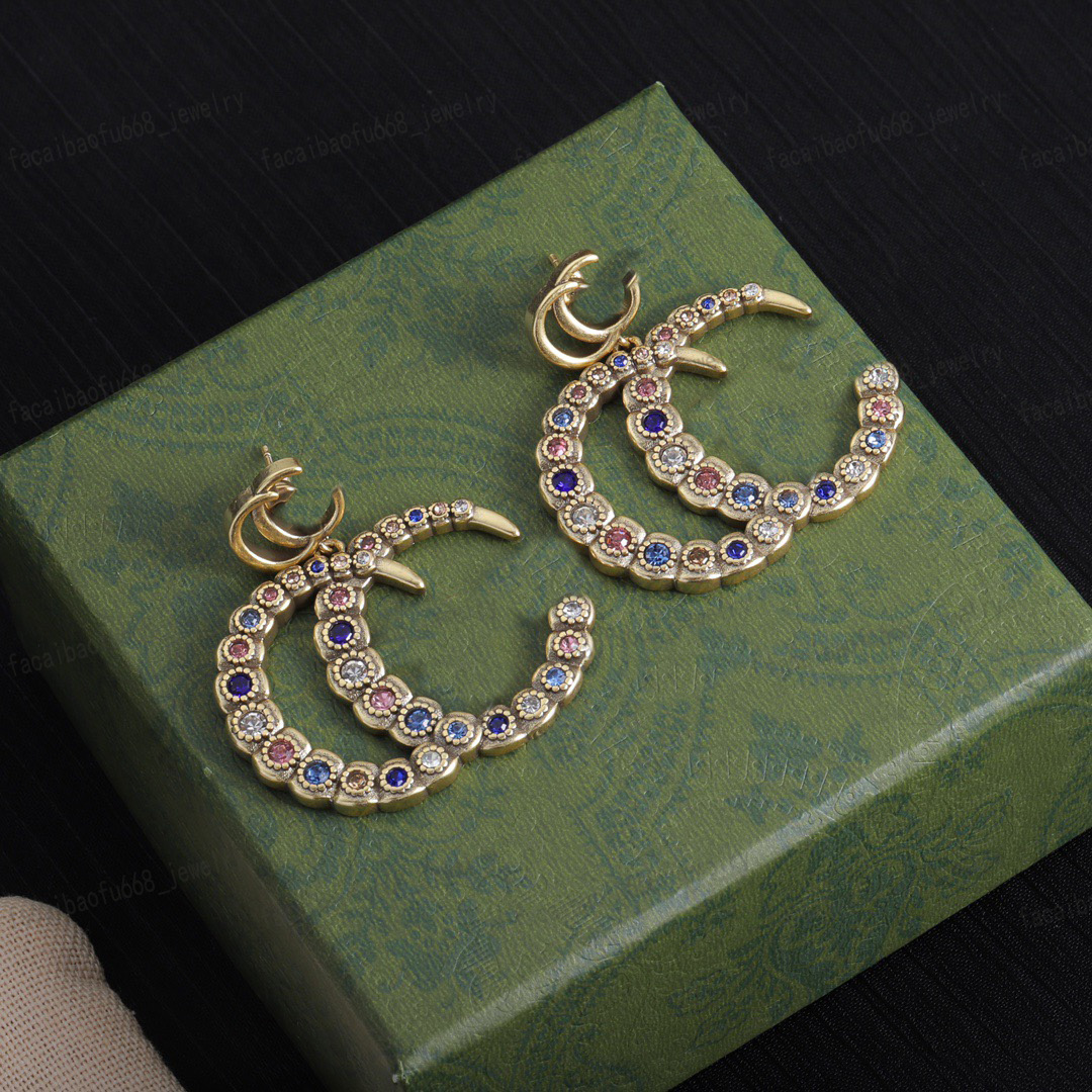 Boucles d'oreilles pendantes en forme de fleur de cristal Double Alphabet, bijoux de créateur, matériau en laiton, cristaux colorés à la mode, ca