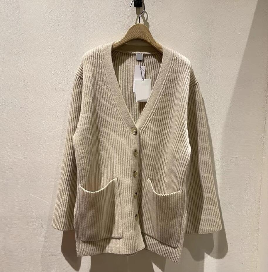 Autumn/Winter New V Zero Rib Mid length Knitted Wool Cardigan Totem Women's Versatile Loose Thick Warm Coat
