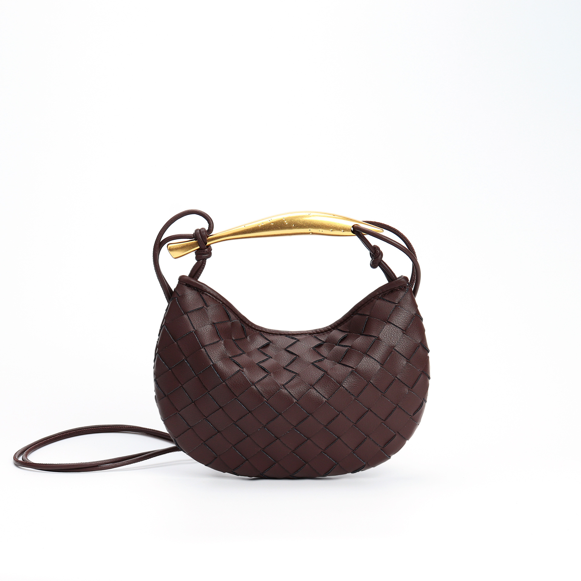Real Cowhide Leather Shoulder Bag Top Handle Women Handmade Woven Small Totes With Metal Handle Purses And Handbags Fashion Girl Messenger Crossbody Bags 2493 