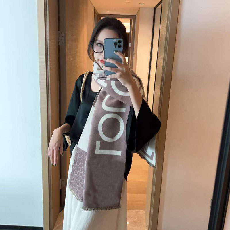 Luxury Floral Print L Scarf for Women Warmer Winter Cashmere Pashmina Scarves Shawls Female Thick Blanket Wraps Foulard-image-808137294