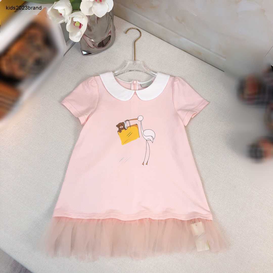 fashion Dress for girl Lace skirt design baby clothes Kids frock Size 80-140 CM Short sleeve lapel Child Skirt Oct05-image-907587867
