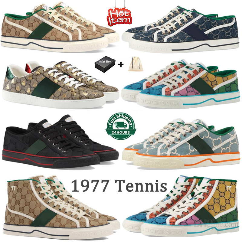 With Box Tennis 1977 Sneakers Canvas Casual Shoes Luxurys Designers Womens Shoe Italy Green And Red Web Stripe Rubber Sole Stretch Cotton Low Mens S