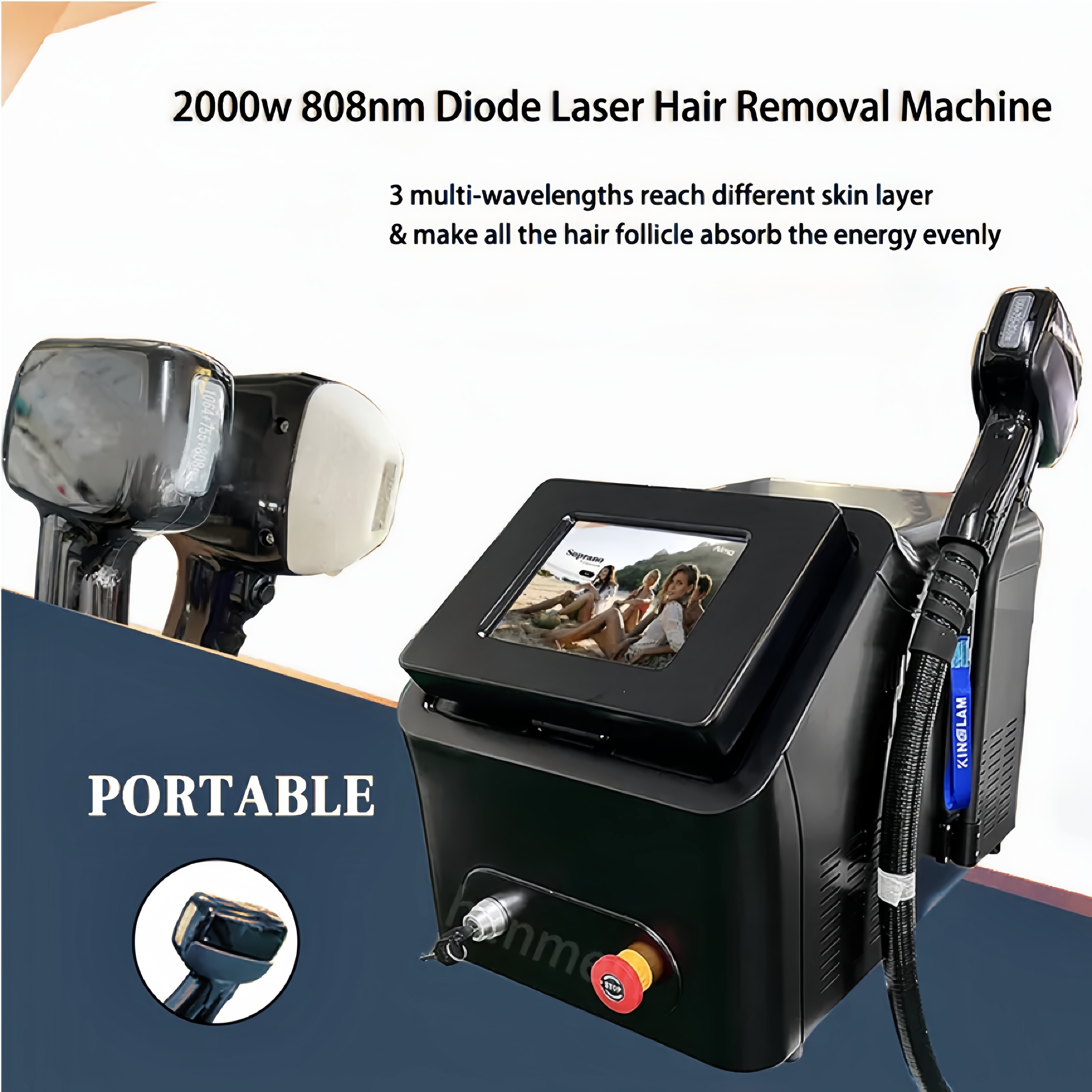 Best quality 2000W power reliable remove hair 3 waves 755 808 1064nm diode laser epilation lift and tightening skin beauty machine