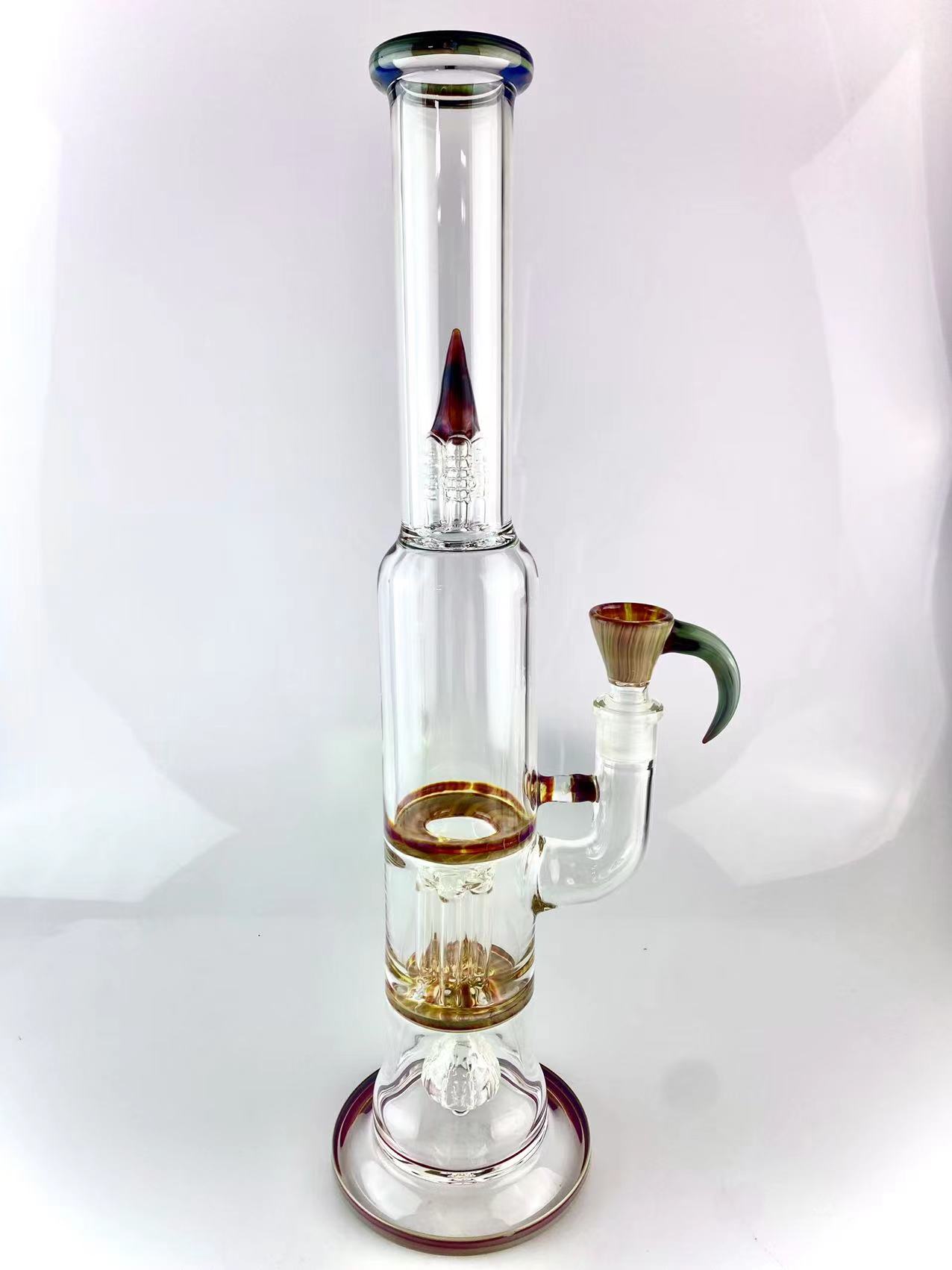 Smoking Pipes double amber violet pillar bong 18 inch 18mm joint 6 arms to 4 inv splash high quality with a horn bowl