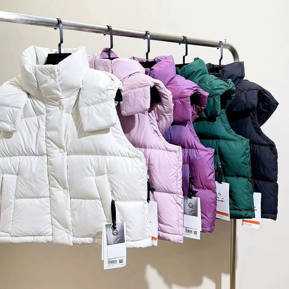 Womens yoga Winter Puffer Vests Lightweight Cropped Sleeveless Coats Stand Collar Zipper Padded Gilets with Pockets-image-907451083