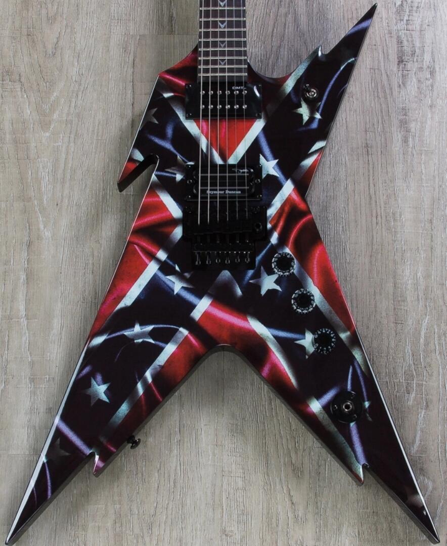 Super Rare Dimbag Darrell Razorback Rebel Confederate Flag Red Electric Guitar Floyd Rose Tremolo Bridge Dime Razor Inlay Grover Tuners Black Har-image-984723130