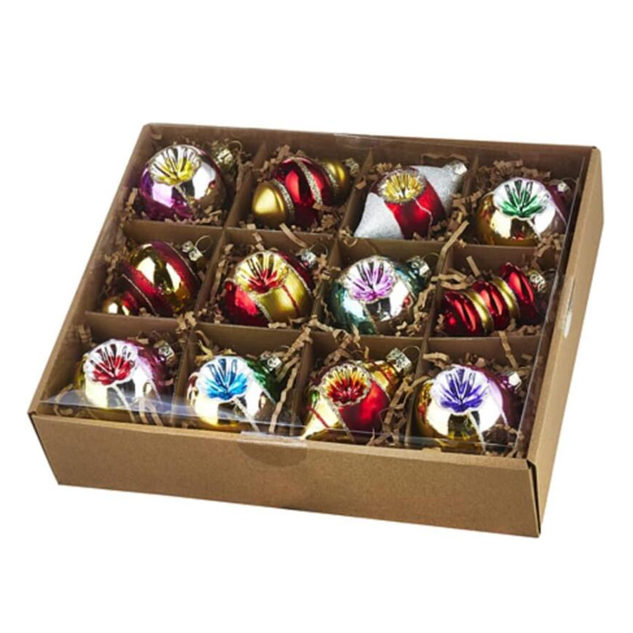 Bright Vintage-Style Glass, Christmas Tree Ornaments 12 Piece Set 3 25 Inch