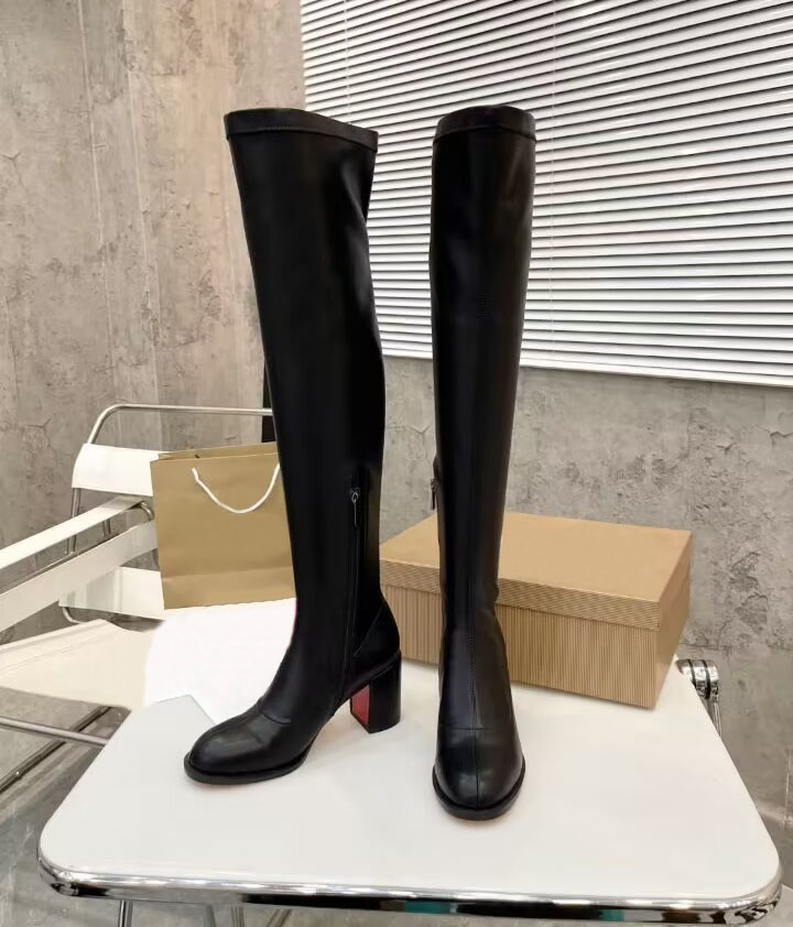 Women's elastic long boots Fashion suede leather Soft zippered high heels 7cm runway party wedding boot accessory 35-42-image-907959490